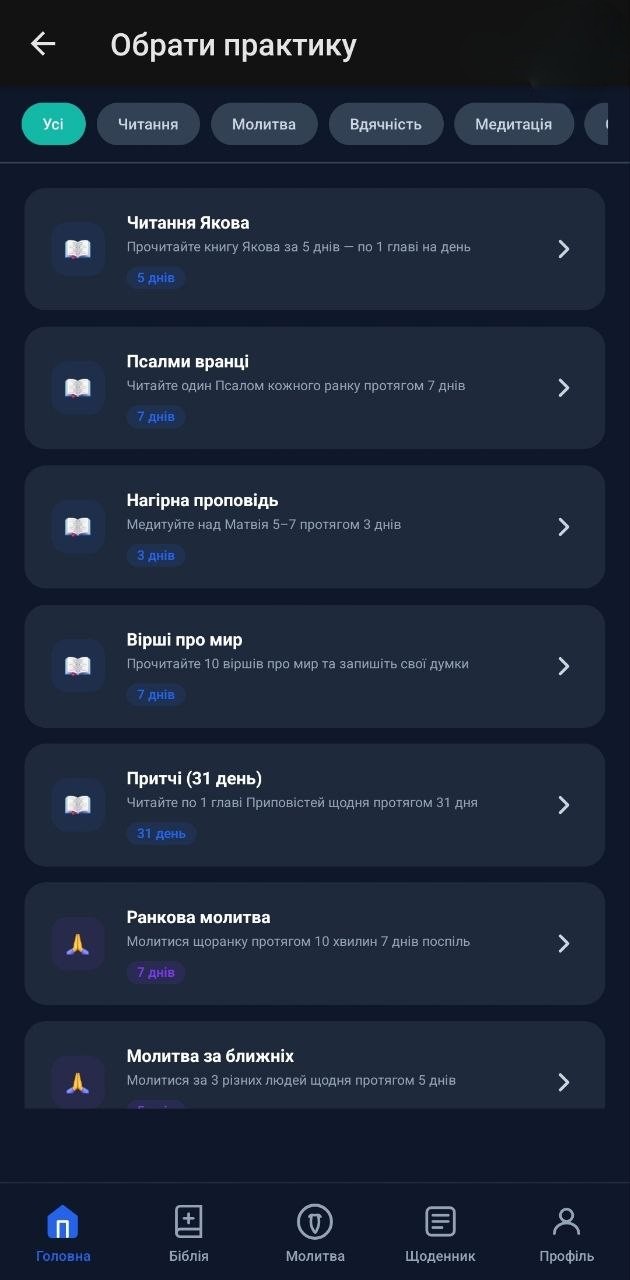 Духовні практики з прогрес-барами і нотатками